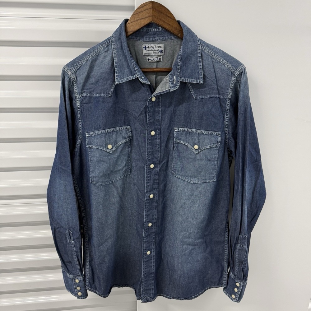 Lucky Brand Denim Jean Shirt Women Medium Western Snap Button Chambra